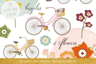 Bicycles Flowers Clipart Set & Illustrations