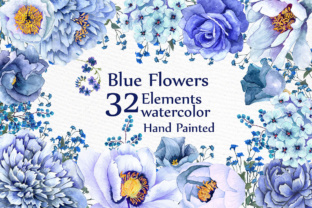 Blue Flowers Watercolor Clipart & Illustrations