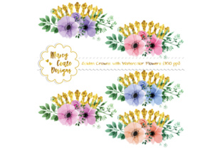 Gold Crowns Watercolor Flower Clipart & Illustrations