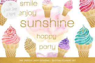 Icecream Clipart Set: Gold Summer Illustrations
