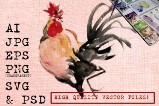 Javanese Rooster Watercolor Illustrations