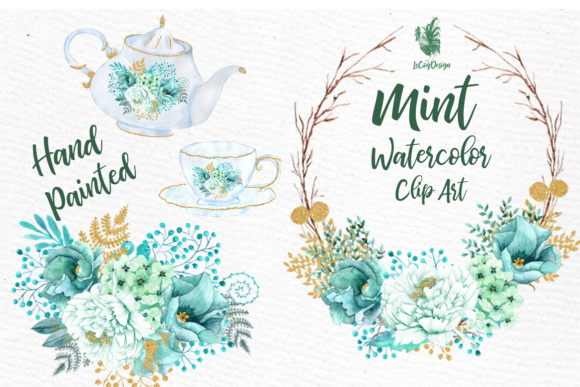 Mint Watercolor Floral Illustrations for Sellers