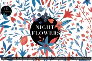 Night Flowers Watercolor Floral Set Illustrations