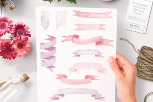 Pink Banner Watercolor Graphics Clip Art & Illustrations