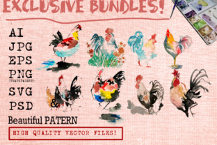 Rooster Watercolor Set: Fresh Illustrations