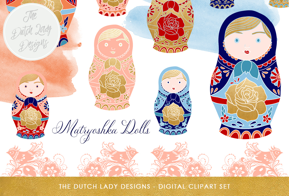 Russian Matryoshka Doll Clipart Set Illustrations