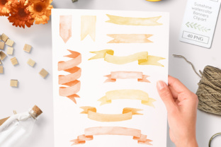Sunny Banners Orange Watercolor Graphics Clipart Review