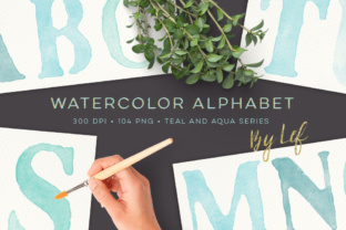 Teal Aqua Watercolor Alphabet Illustrations Review