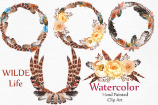 Watercolor Feather Wreaths Clipart & Illustrations