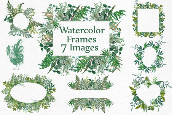 Watercolor Fern Frames Clipart & Illustrations
