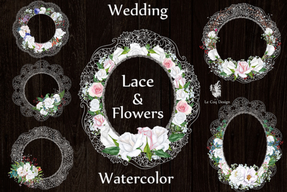 Watercolor Lace Frames for Wedding Illustrations