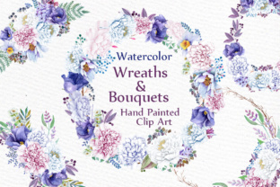Watercolor Peony Wreath Clipart & Illustrations