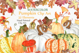 Watercolor Pumpkin Autumn Clipart & Illustrations