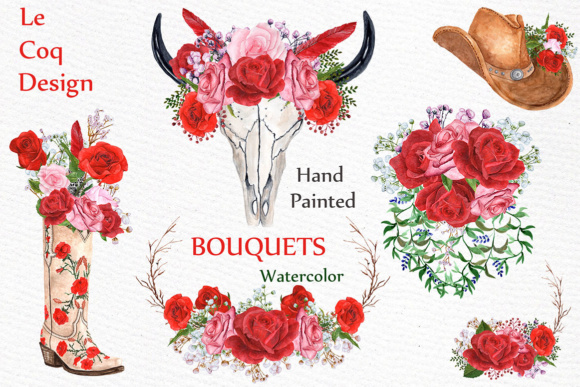 Watercolor Roses Bouquets Clipart & Illustrations