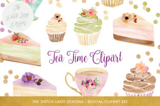 Watercolor Tea Time Clipart: Soft Pastels & Gold Illustrations
