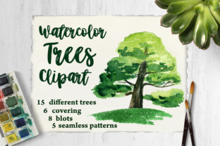 Watercolor Trees Clipart for Embroidery