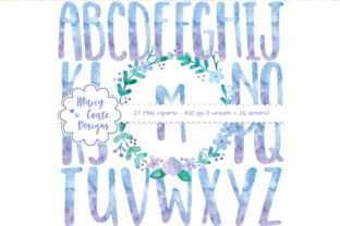 Watercolor Wreath Alphas Clipart – Blue Purple