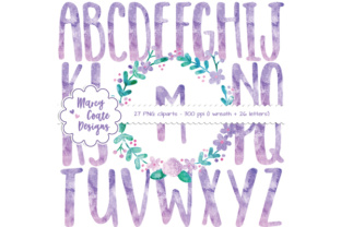 Watercolor Wreath Alphas Clipart – Purple pink